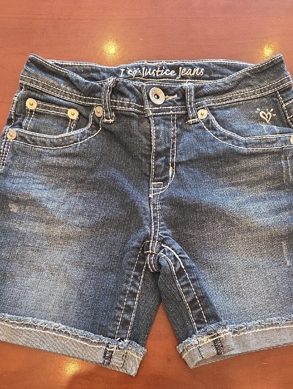 Justice Girls' Dark Blue Denim Shorts with Heart Accent